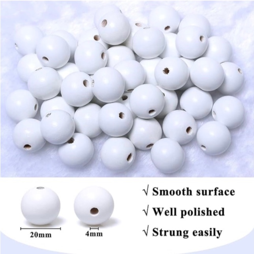 White Round Wooden Beads - Picture 5 of 9